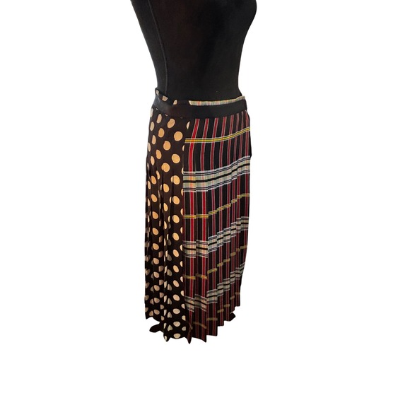 Zara Woman Mixed Print Pleated Midi Skirt Plaid Polka Dot Floral Black Red M - Picture 6 of 16